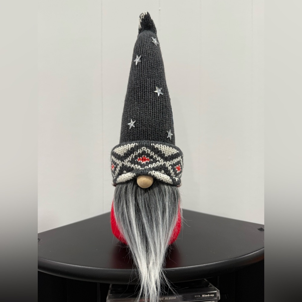 Handmade Festive Gnome Decor with Knit Hat, 12” tall